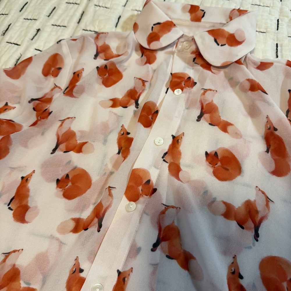 Ghost Foxes Long Sleeve Cute As A Button Shirt - Picture 2 of 3